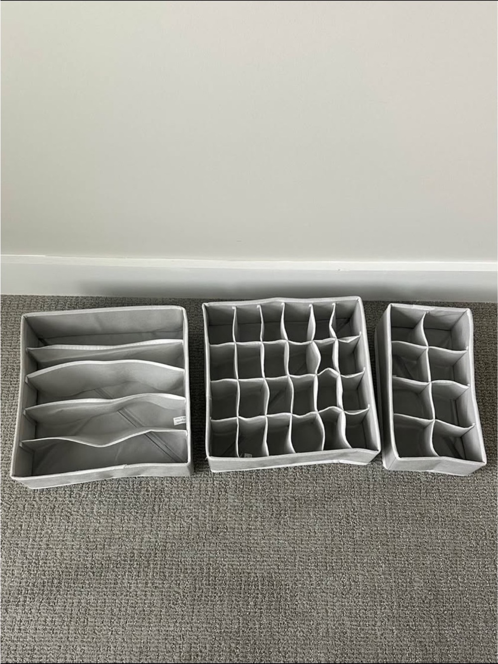 Amazon Gray Fabric Drawer Organizer Set with Multiple Compartments